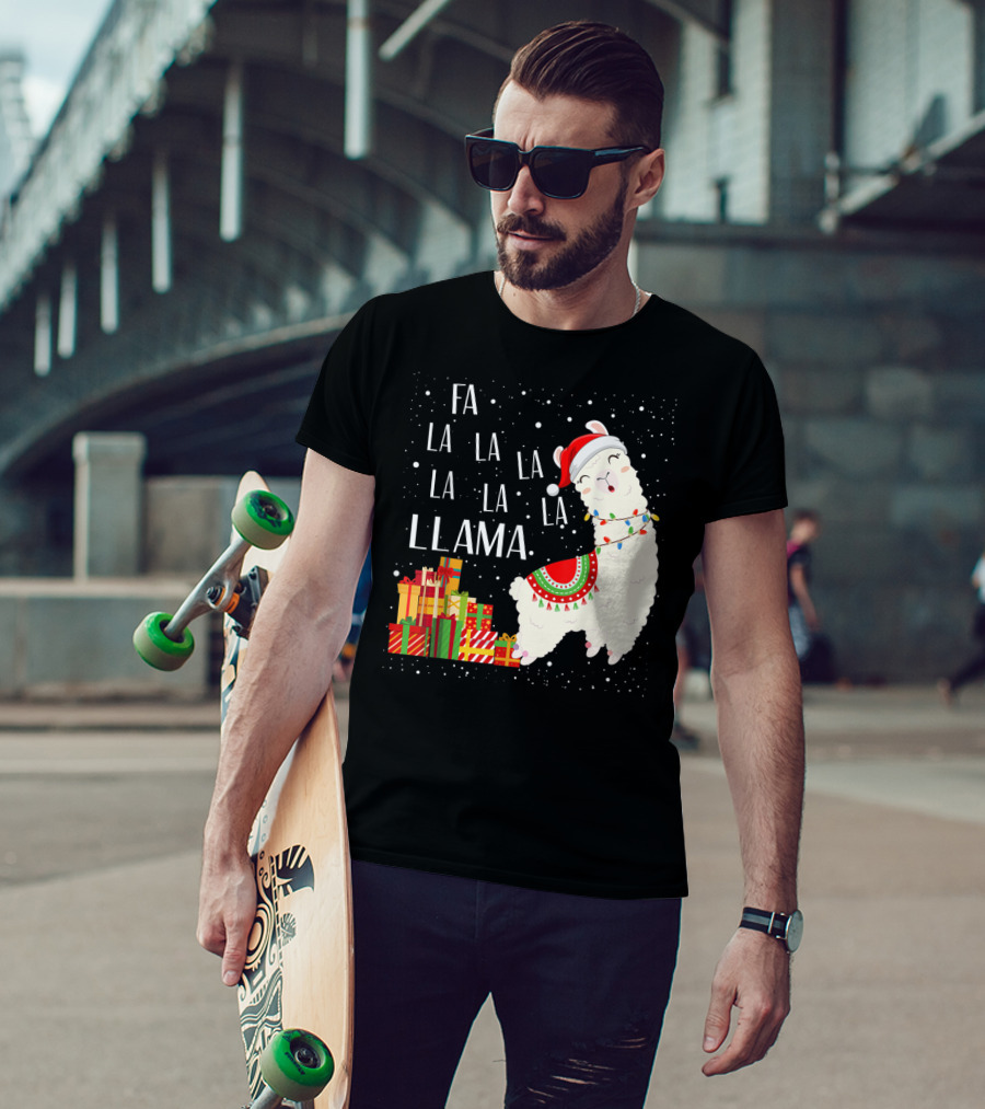 Fa La La Llama Christmas Santa Hat Gift Boxes T-Shirt