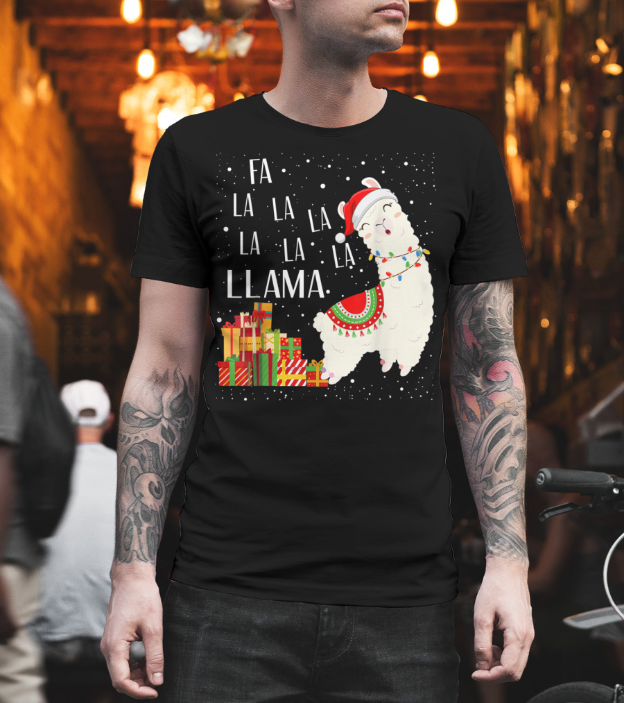 Fa La La Llama Christmas Santa Hat Gift Boxes T-Shirt