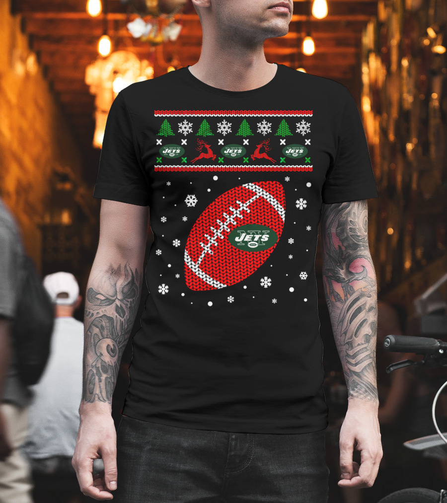 Football Lover Ugly Christmas Jets Team Holiday T-Shirt