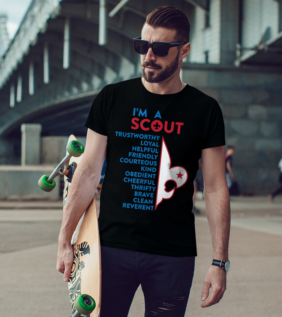 I'm A Scout Scout Law Trustworthy Loyal Helpful Friendly Courteous Kind Obedient Cheerful Thrifty Brave Clean Reverent Fleur-de-lis Star T-Shirt