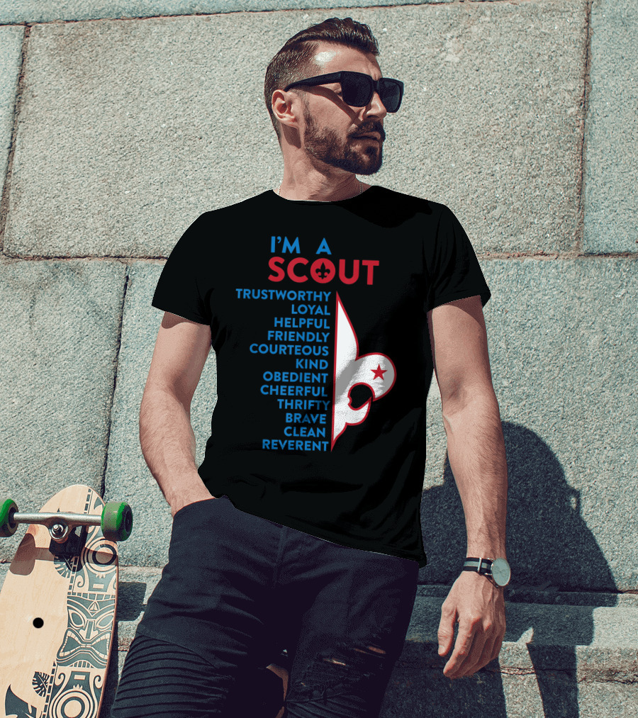 I'm A Scout Scout Law Trustworthy Loyal Helpful Friendly Courteous Kind Obedient Cheerful Thrifty Brave Clean Reverent Fleur-de-lis Star T-Shirt