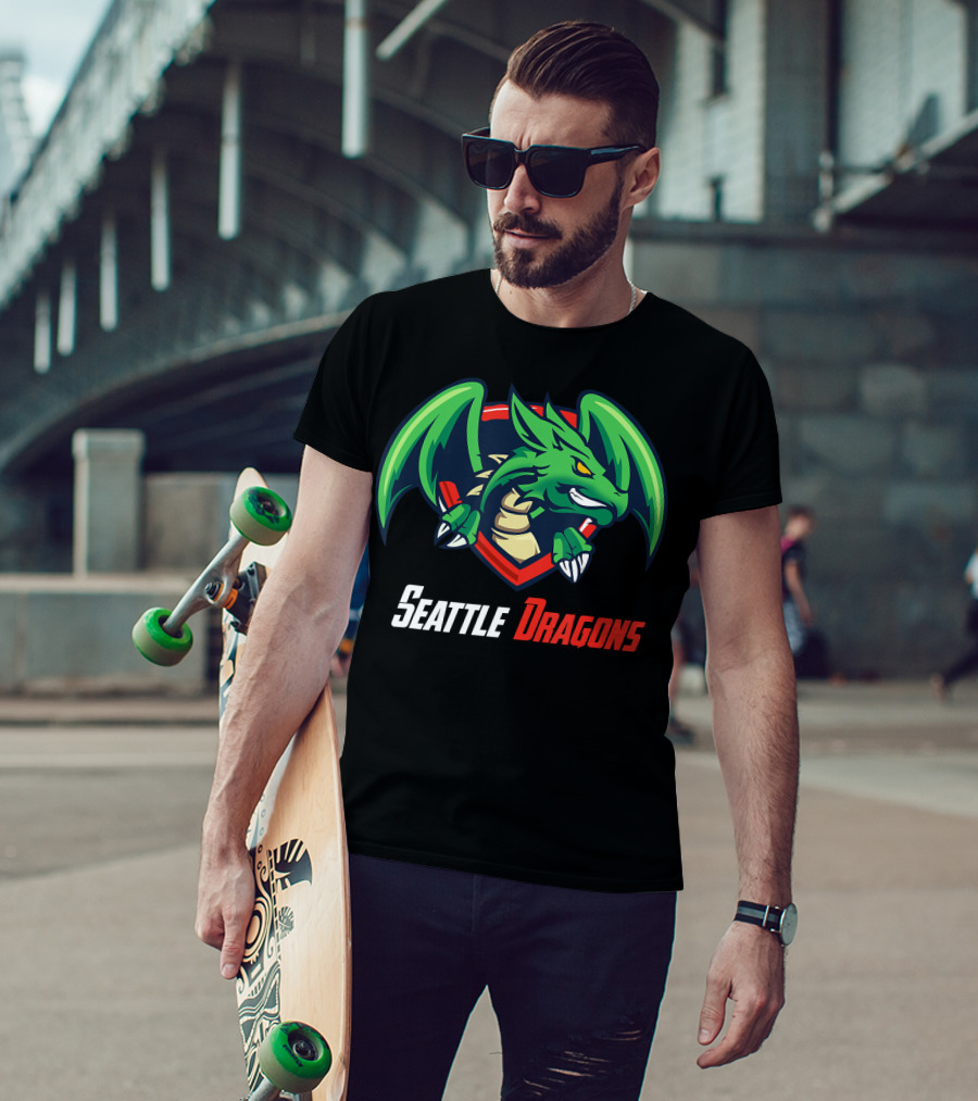 Seattle Dragons Football Logo Green Dragon Shield T-Shirt