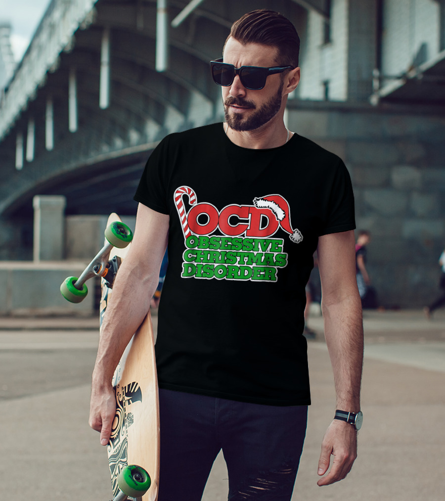 OCD Obsessive Christmas Disorder Candy Cane Santa Hat T-Shirt