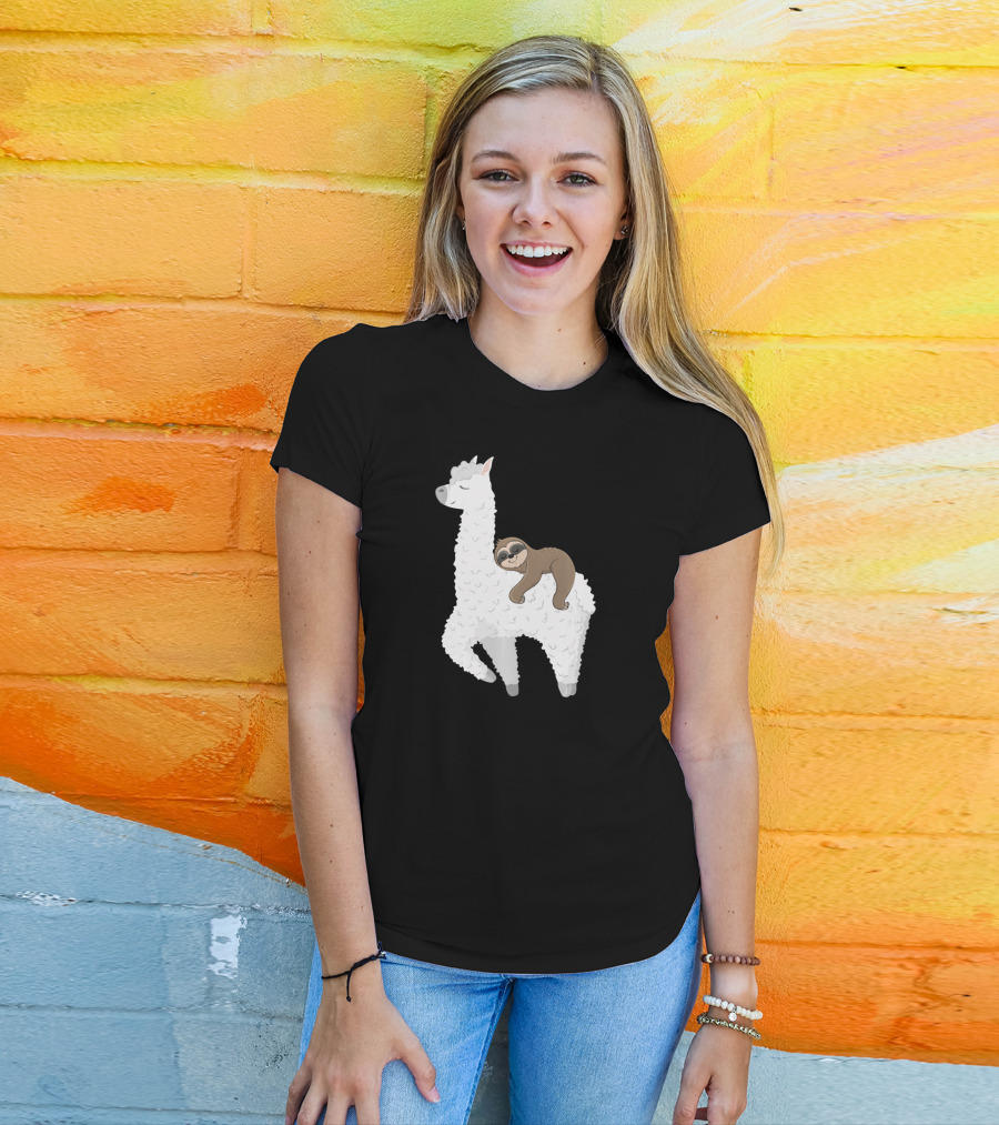 Sloth Best Friends Riding Llama Alpaca T-Shirt