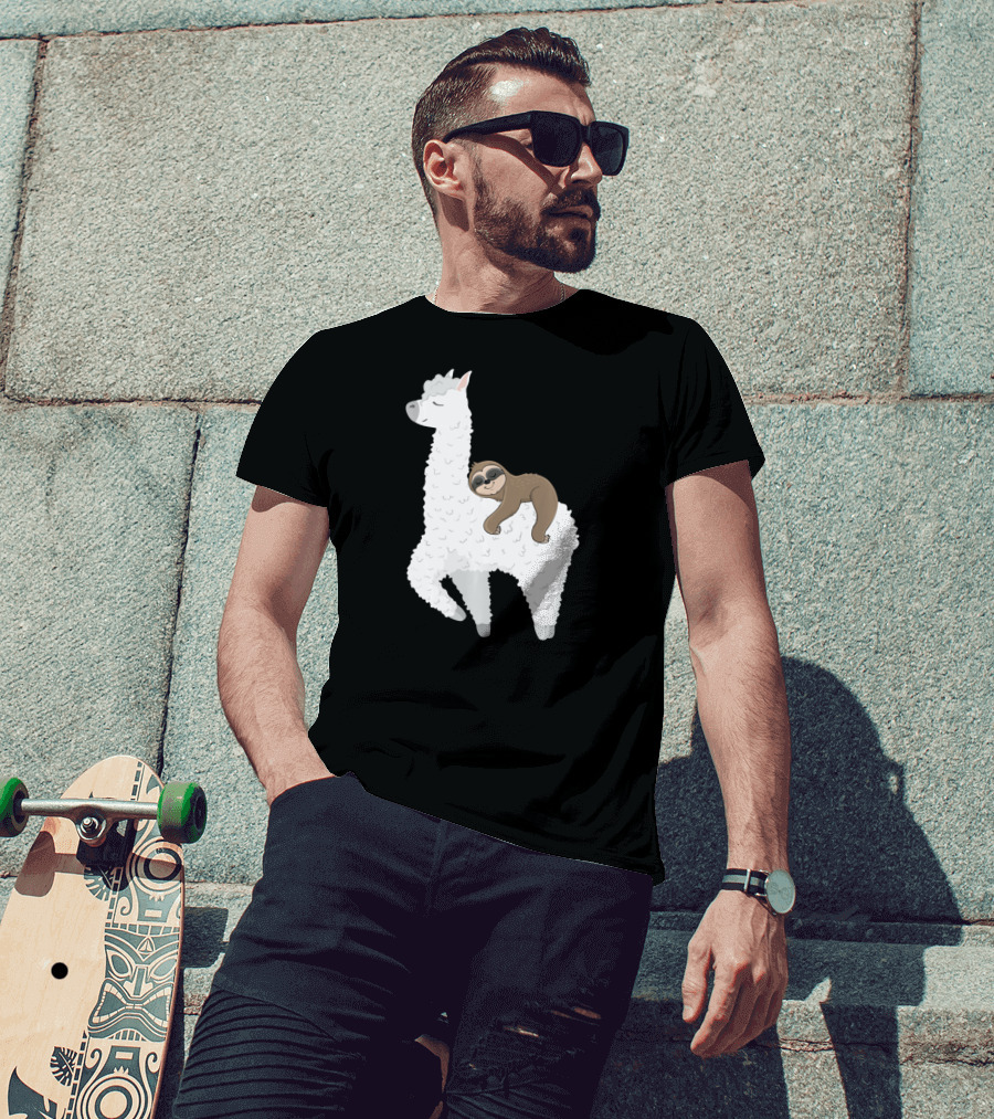 Sloth Best Friends Riding Llama Alpaca T-Shirt
