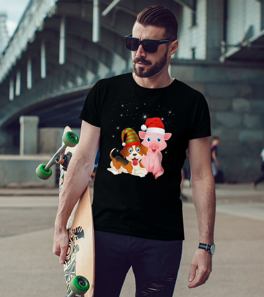 Christmas Festive Dog Pig Santa Hats T-Shirt