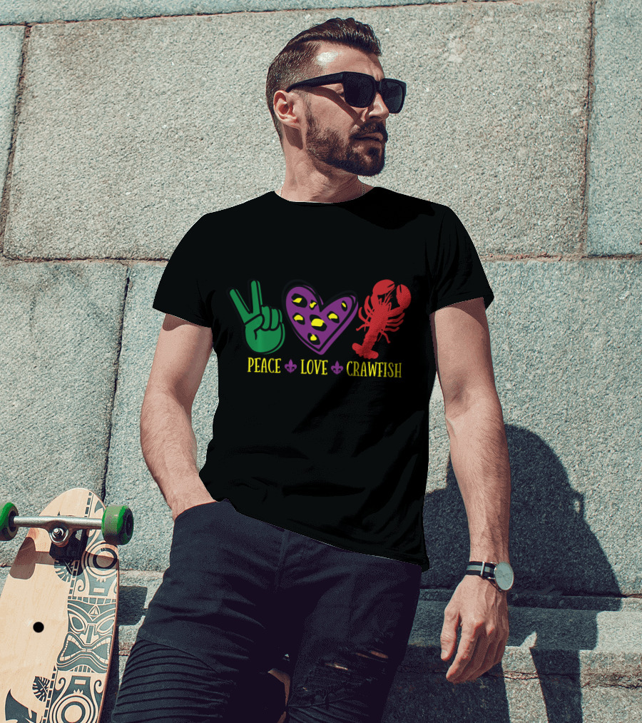 Peace Love Crawfish Fleur De Lis Mardi Gras Symbols T-Shirt