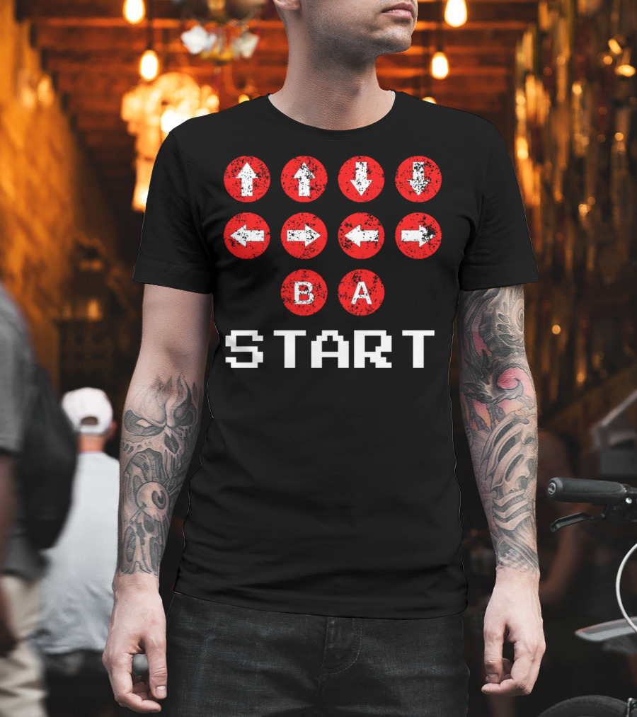 Konami Code Vintage Gaming Up Up Down Down Left Right B A Start T-Shirt