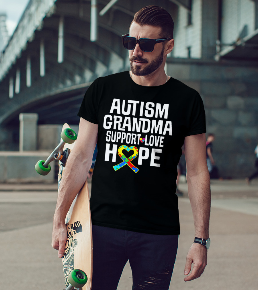 Autism Grandma Support Love Hope Heart Puzzle T-Shirt