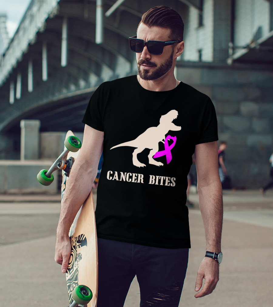 Cancer Bites Breast Cancer Dinosaur Pink T-Shirt