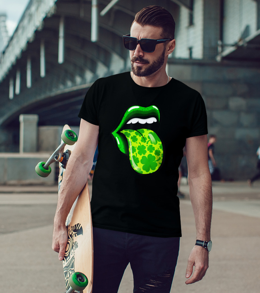 Green Shamrock Lips St Patricks Day Women T-Shirt