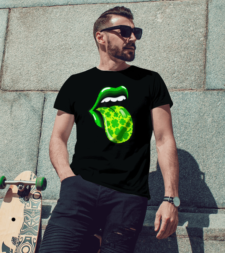 Green Shamrock Lips St Patricks Day Women T-Shirt