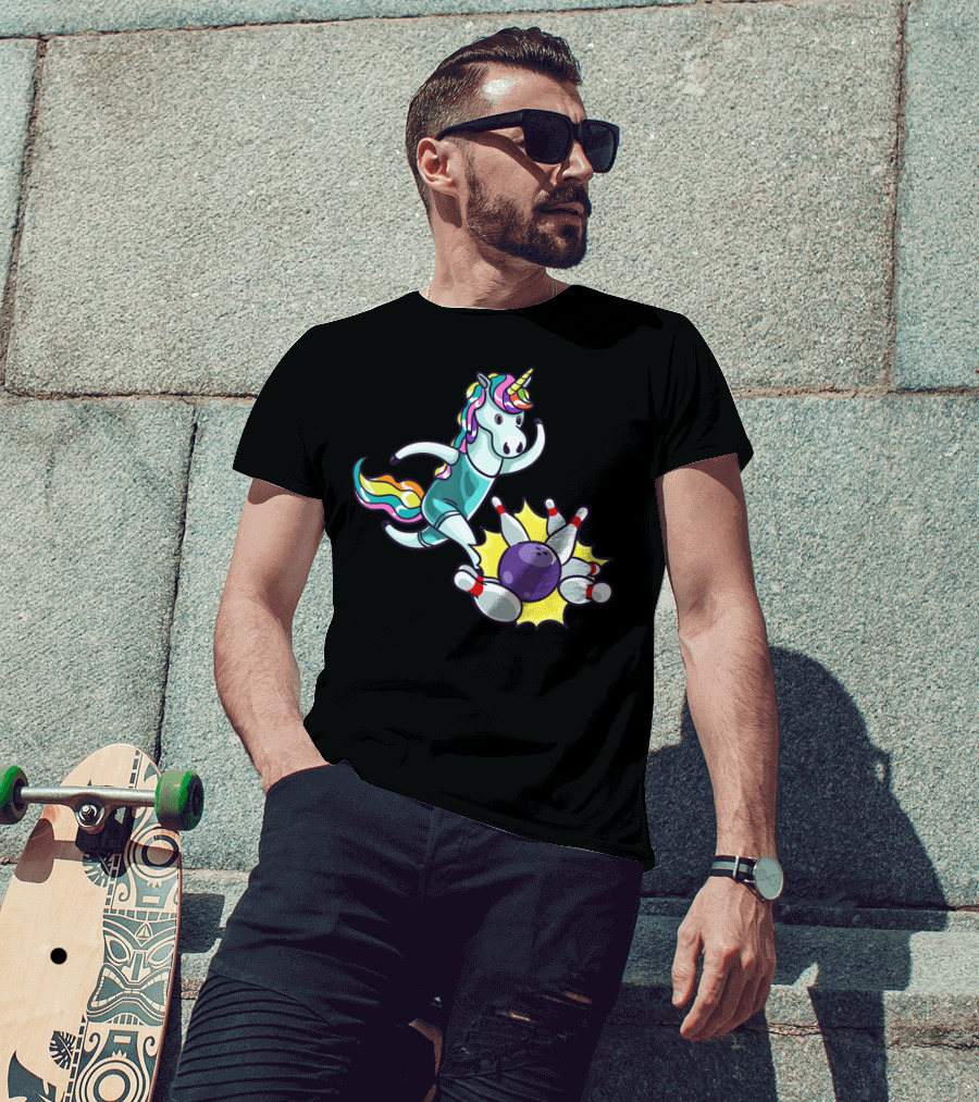 Bowling Unicorn Striking Pins USA Lover T-Shirt