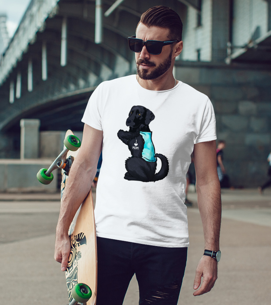 Black Labrador Dog With I Love Mom Heart Tattoo T-Shirt