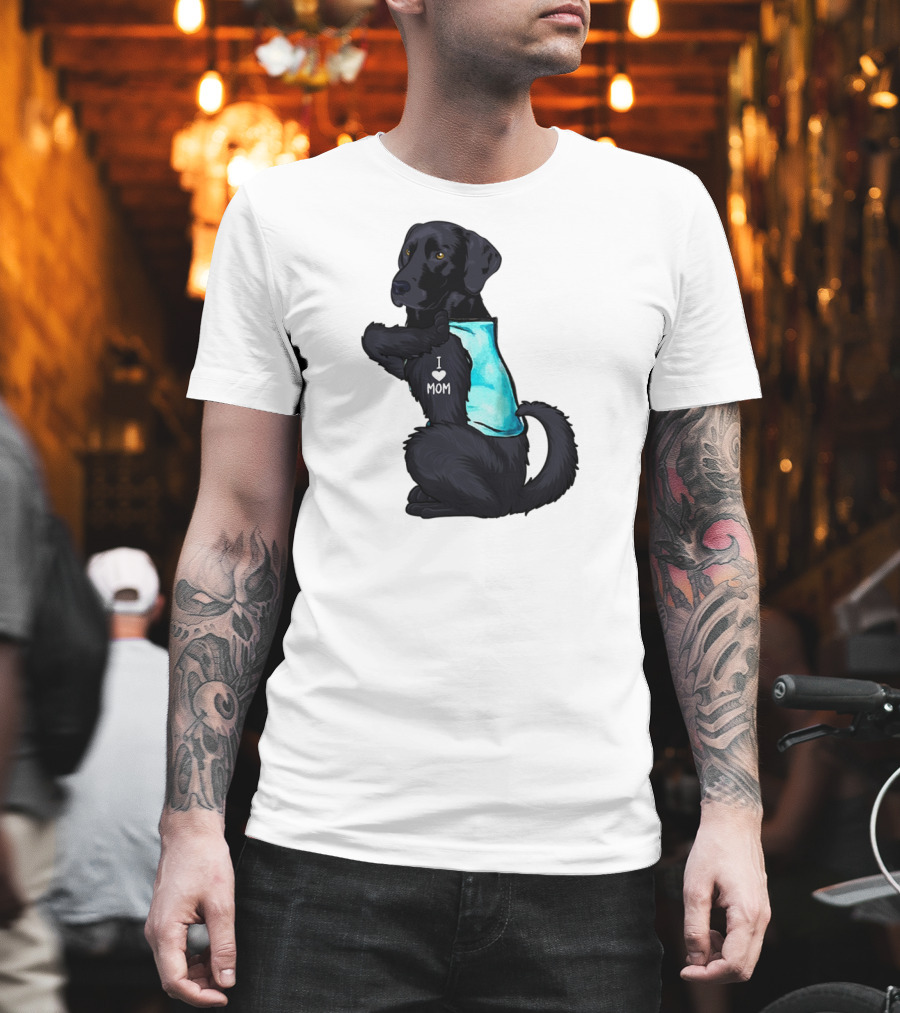 Black Labrador Dog With I Love Mom Heart Tattoo T-Shirt