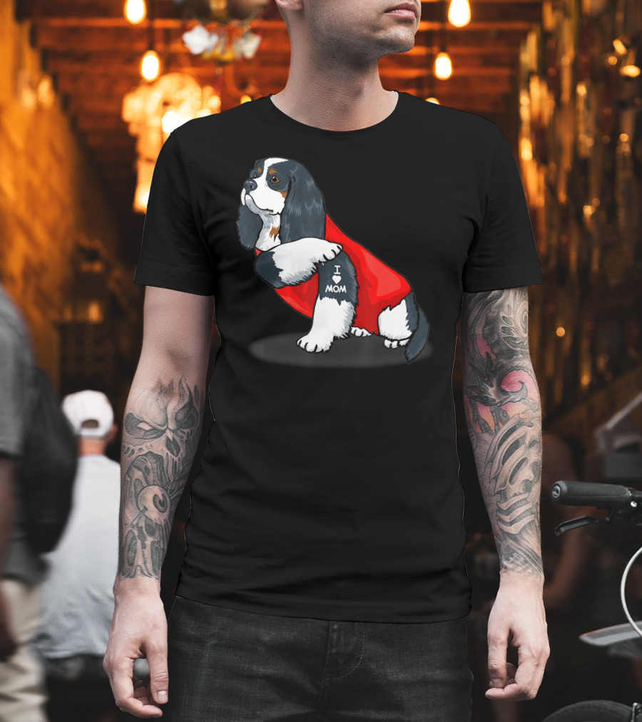 Cavalier King Charles Spaniel I Love Mom Dog with Red T-Shirt