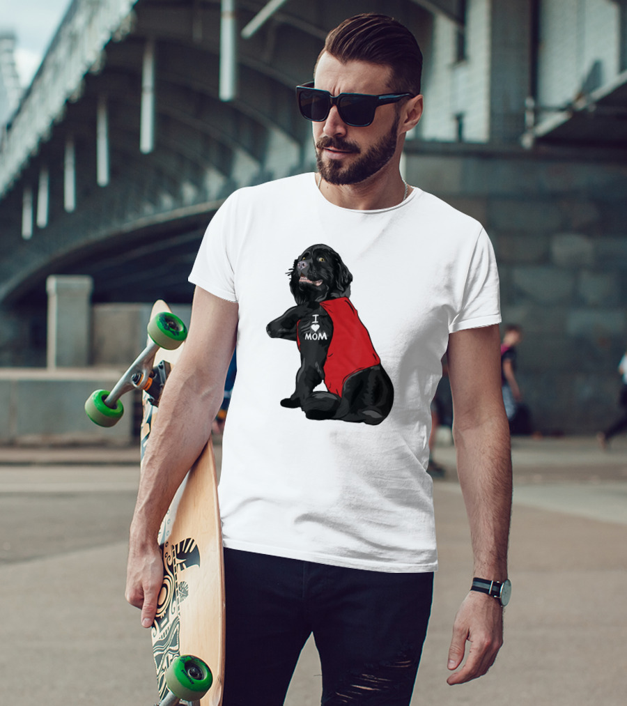 Newfoundland Dog I Love Mom Red Vest Tattoo T-Shirt