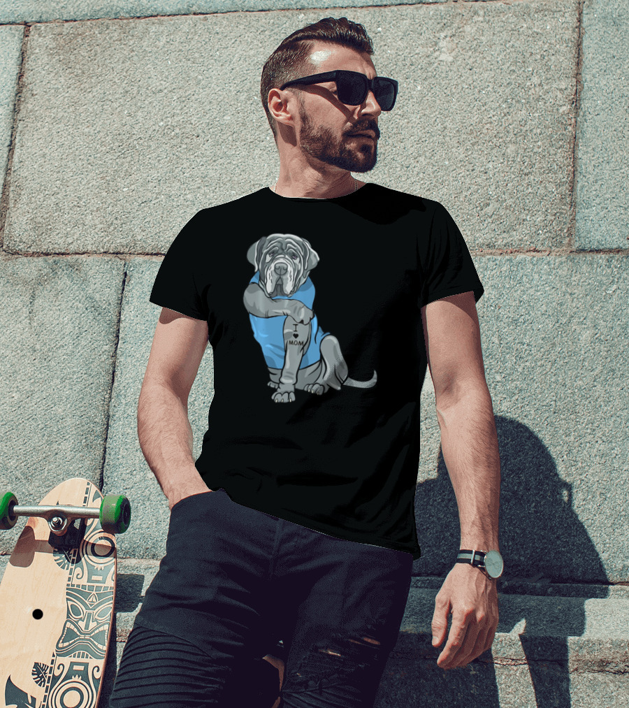 Neapolitan Mastiff I Love Mom Tattoo Dog Wearing Blue T-Shirt