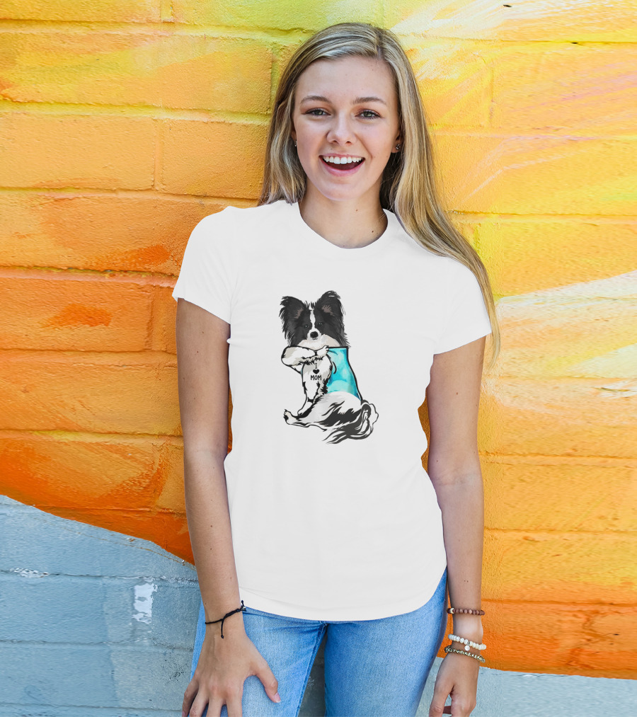 Papillon Dog I Love Mom Tattoo T-Shirt