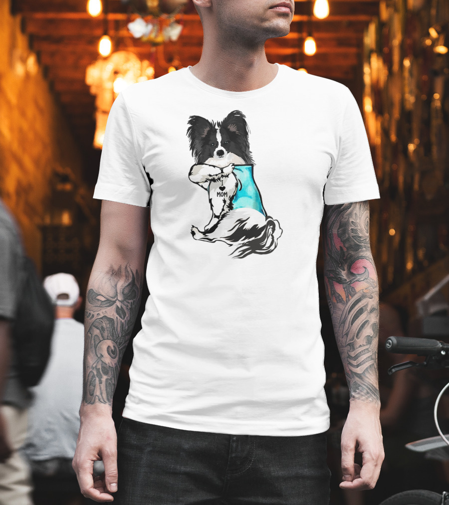 Papillon Dog I Love Mom Tattoo T-Shirt