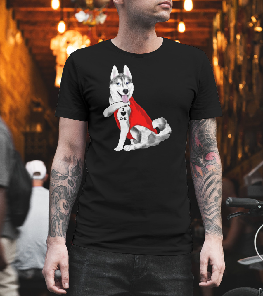 I Love Dad Husky Dog in Red Cape T-Shirt
