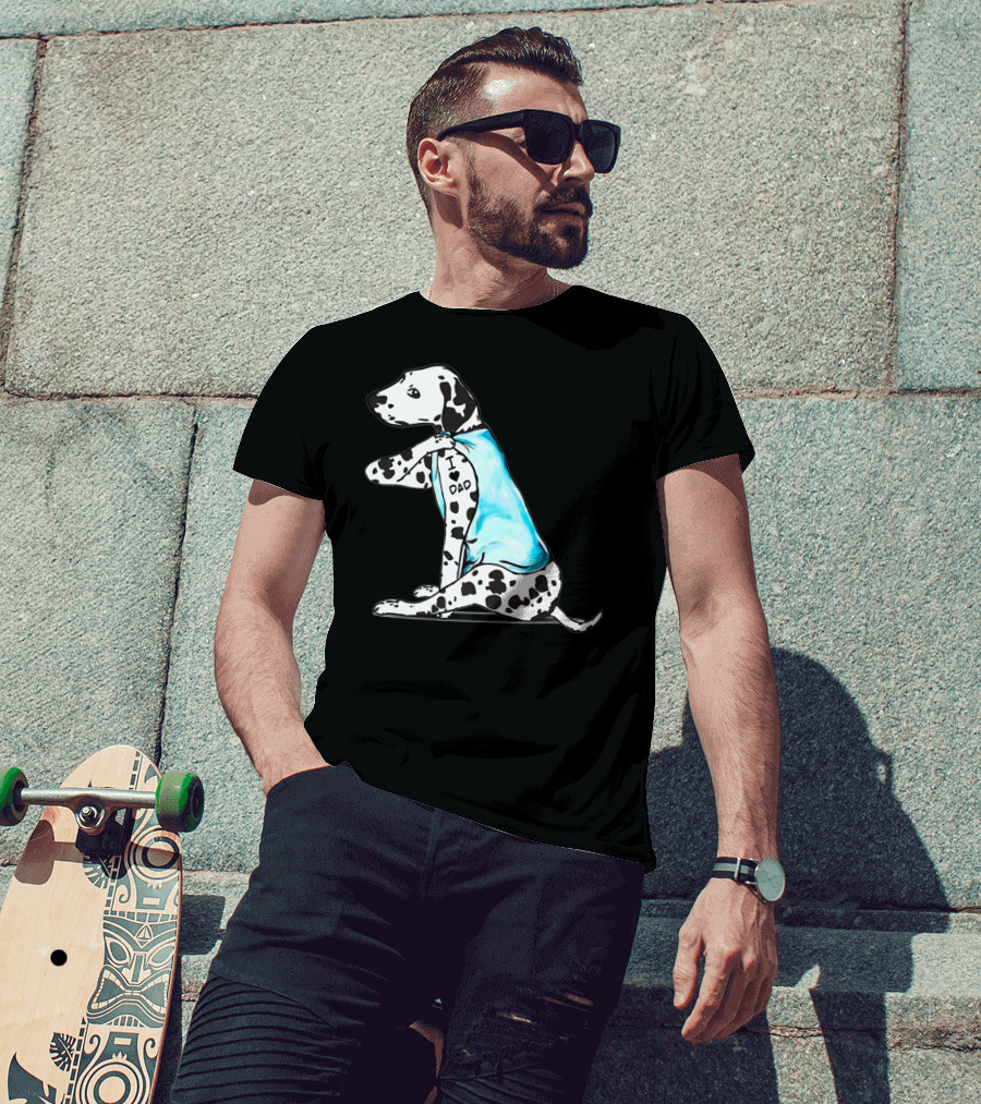 Dalmatian I Love DAD Blue Shirt Cute Dog T-Shirt