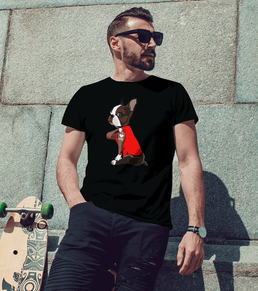I Love Dad Boston Terrier Dog Father Red T-Shirt