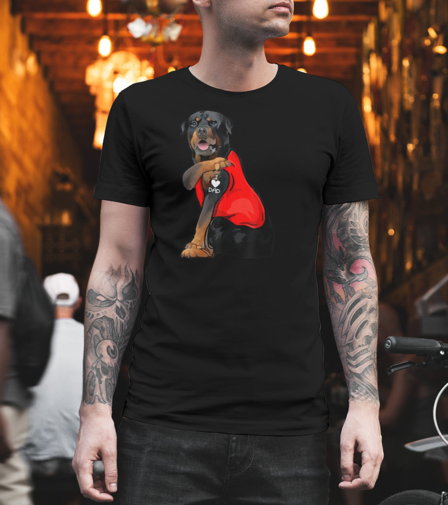 Rottweiler Dog I Love Dad Father Tattoo T-Shirt