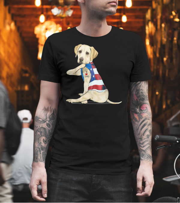 Labrador Retriever I Love Dad American Flag Dog Tattoo T-Shirt Labrador Retriever I Love Dad American Flag Dog Tattoo T-Shirt