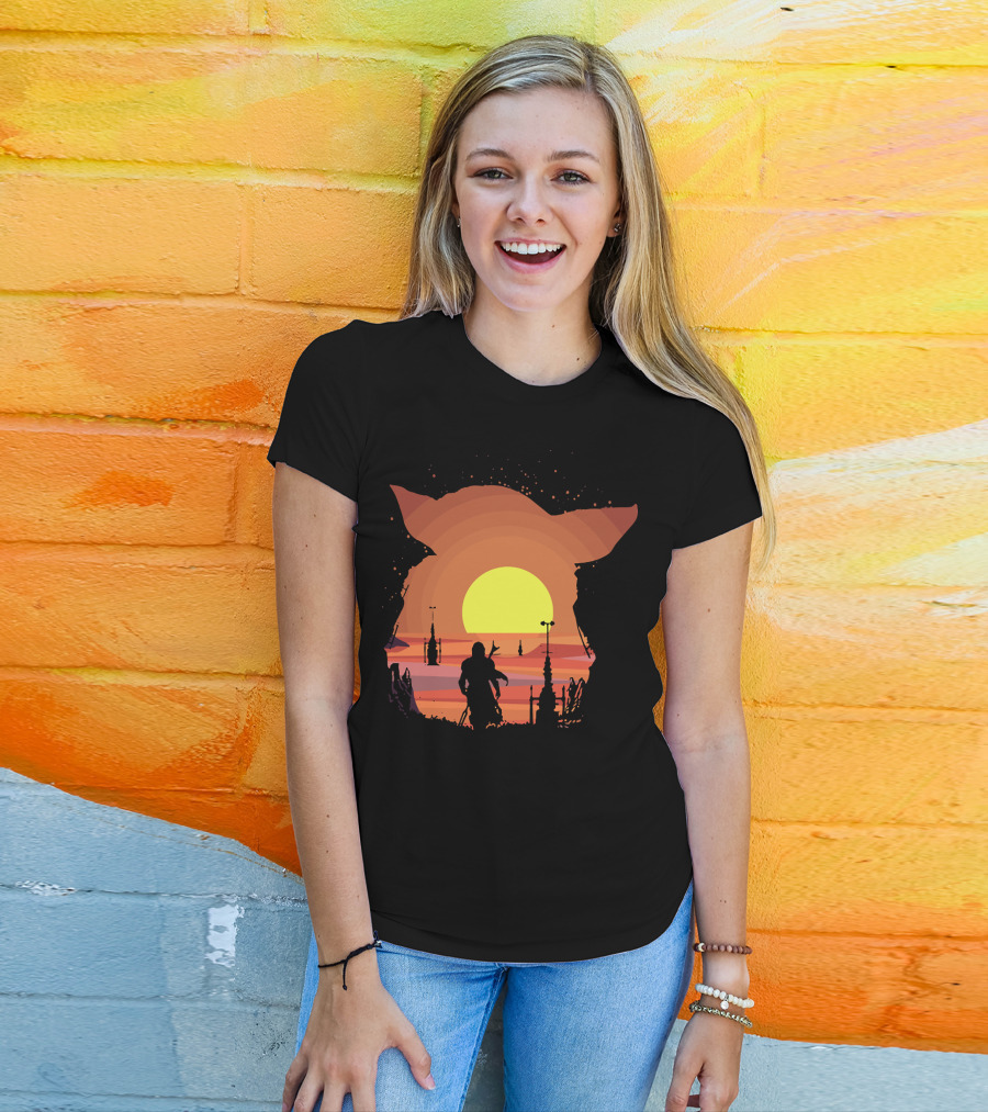 On My Way Silhouette In Baby Yoda Sunset T-Shirt
