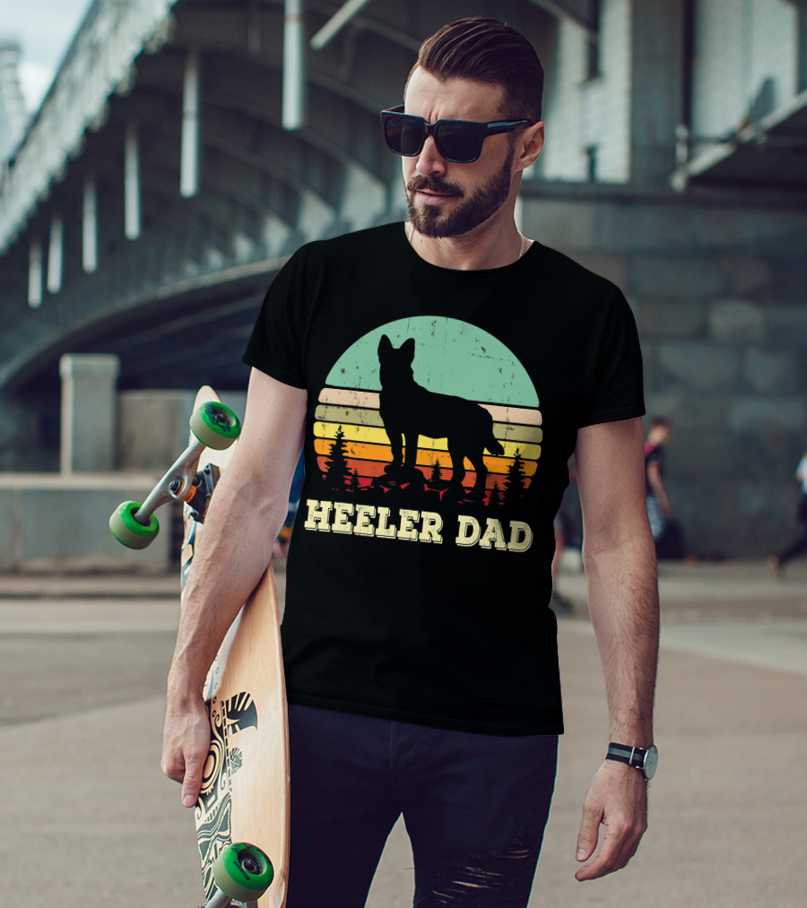 Heeler Dad Vintage Retro Sunset T-Shirt