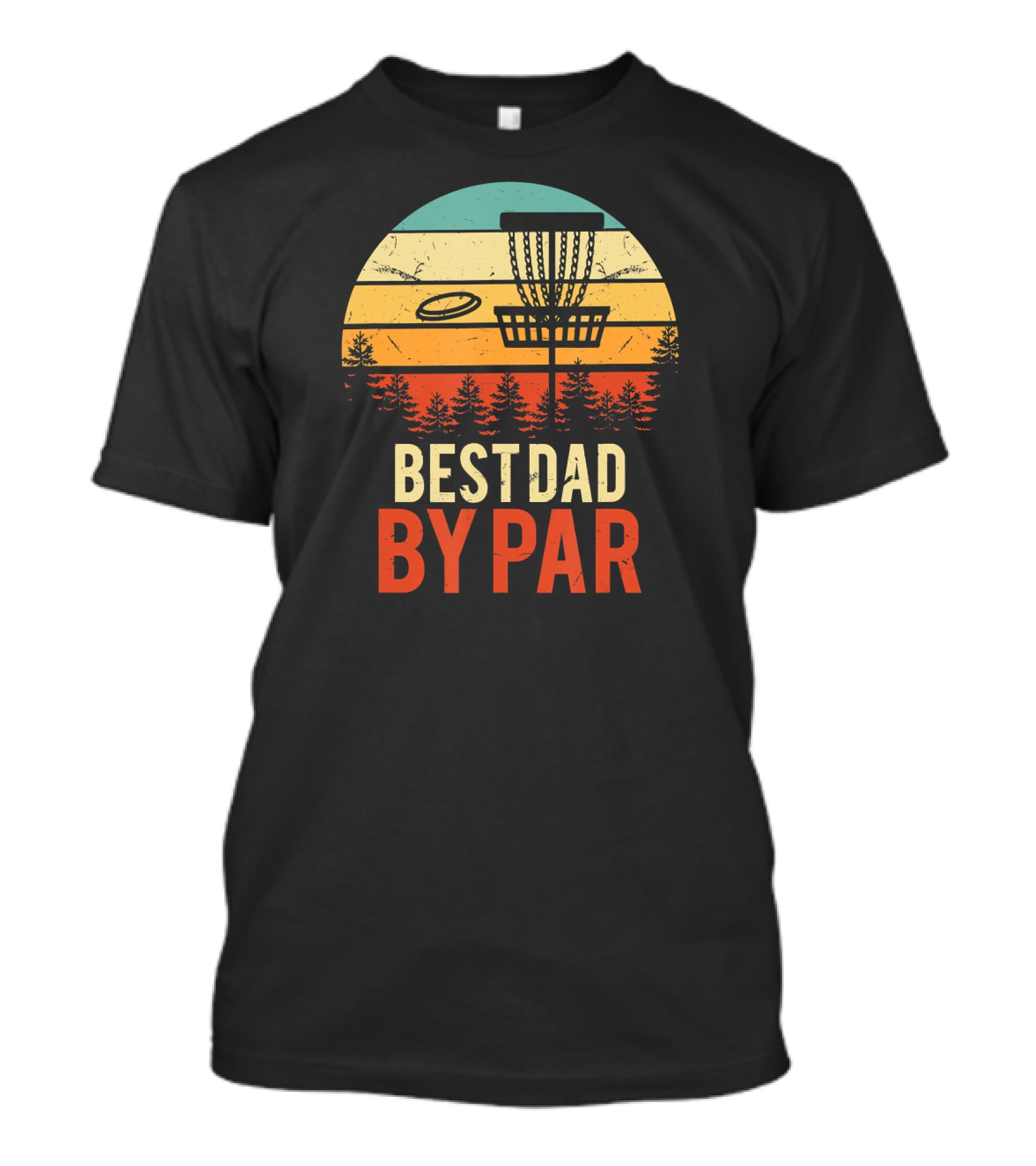 Best Dad By Par Disc Golf Retro Forest Sunset T-Shirt