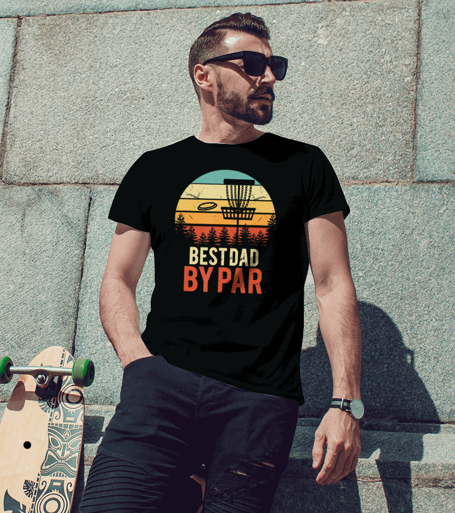 Best Dad By Par Disc Golf Retro Forest Sunset T-Shirt