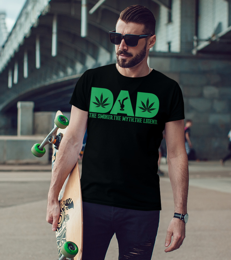 Dad Smoker Myth Legend Marijuana Leaf Bong T-Shirt