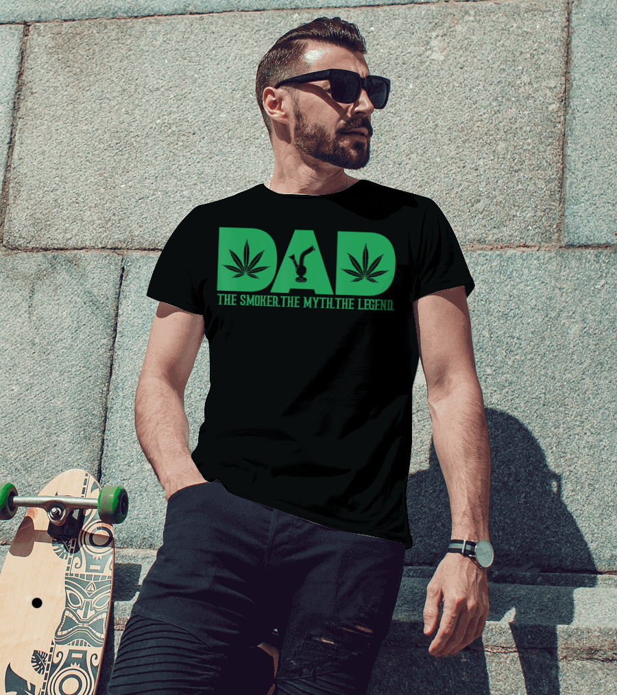 Dad Smoker Myth Legend Marijuana Leaf Bong T-Shirt