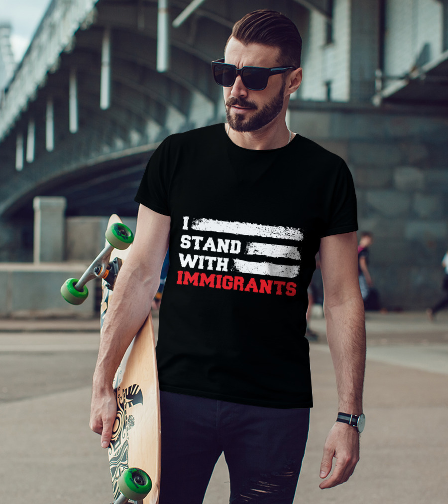 I Stand With Immigrants USA American Flag Stripes T-Shirt