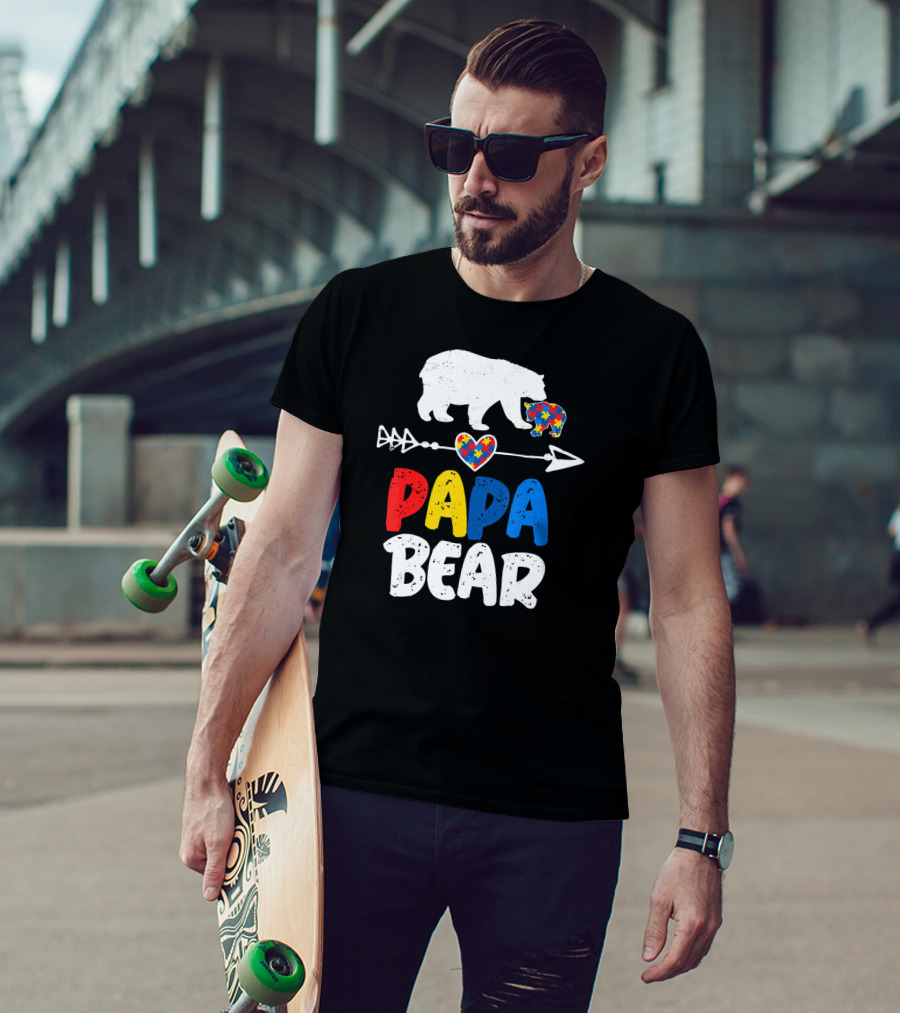 Papa Bear Autism Awareness Puzzle Arrow Heart T-Shirt