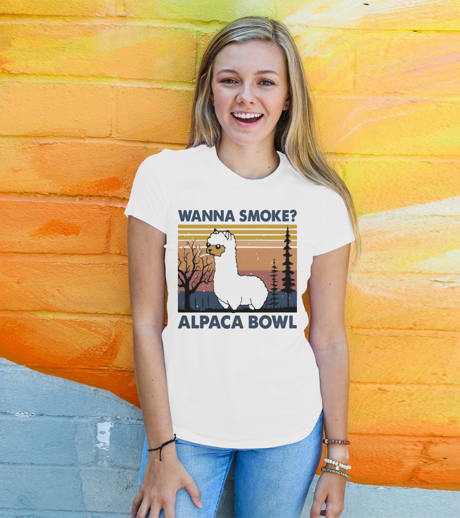 Wanna Smoke Alpaca Bowl Vintage Forest Sunset Alpaca T-Shirt