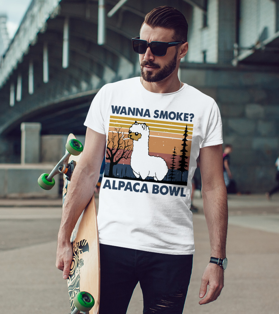 Wanna Smoke Alpaca Bowl Vintage Forest Sunset Alpaca T-Shirt