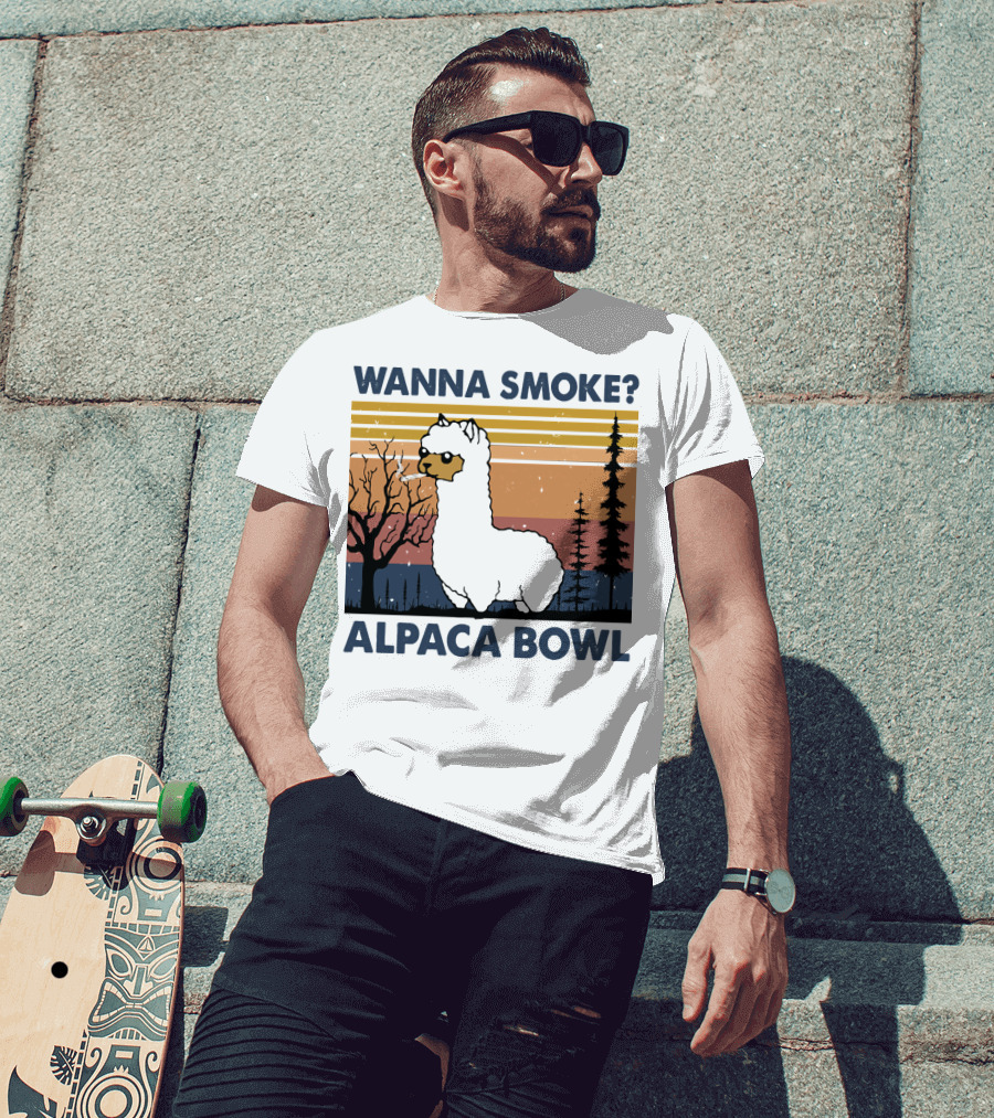 Wanna Smoke Alpaca Bowl Vintage Forest Sunset Alpaca T-Shirt