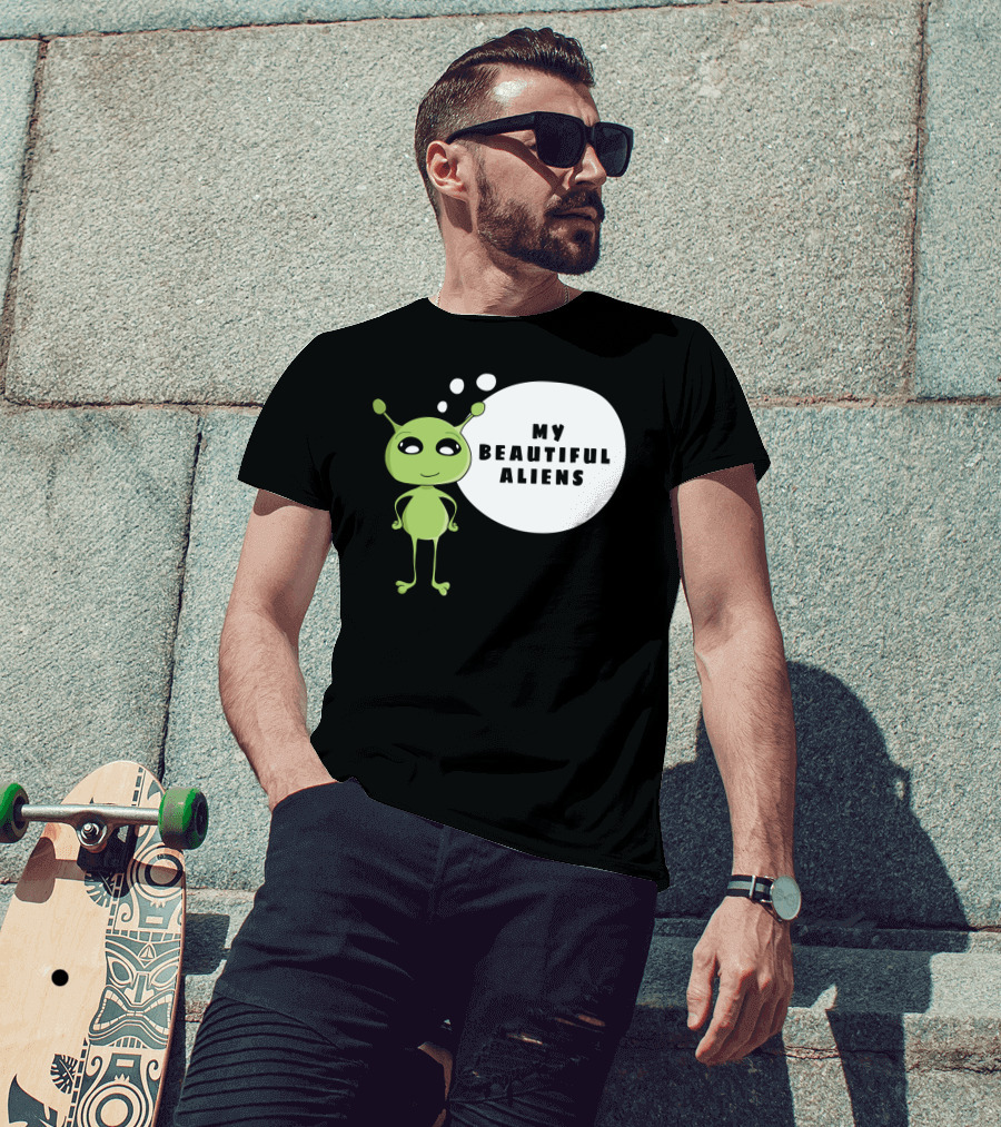 My Beautiful Aliens Ogfam Green Cartoon Character T-Shirt