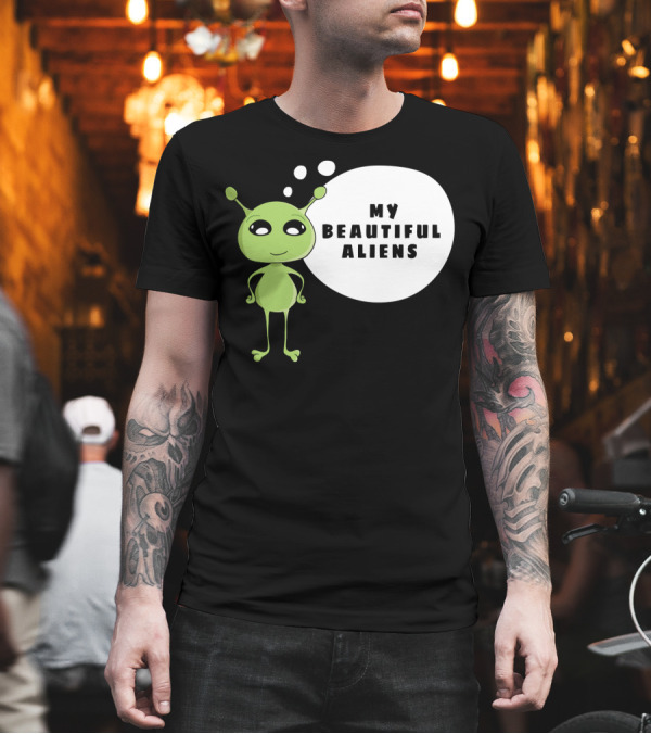 My Beautiful Aliens Ogfam Green Cartoon Character T-Shirt My Beautiful Aliens Ogfam Green Cartoon Character T-Shirt