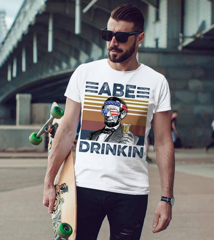 Abe Drinkin Abraham Lincoln Vintage USA Flag T-Shirt