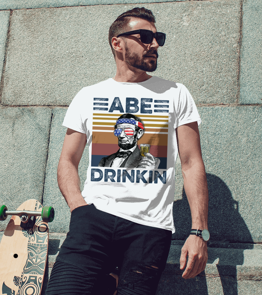 Abe Drinkin Abraham Lincoln Vintage USA Flag T-Shirt
