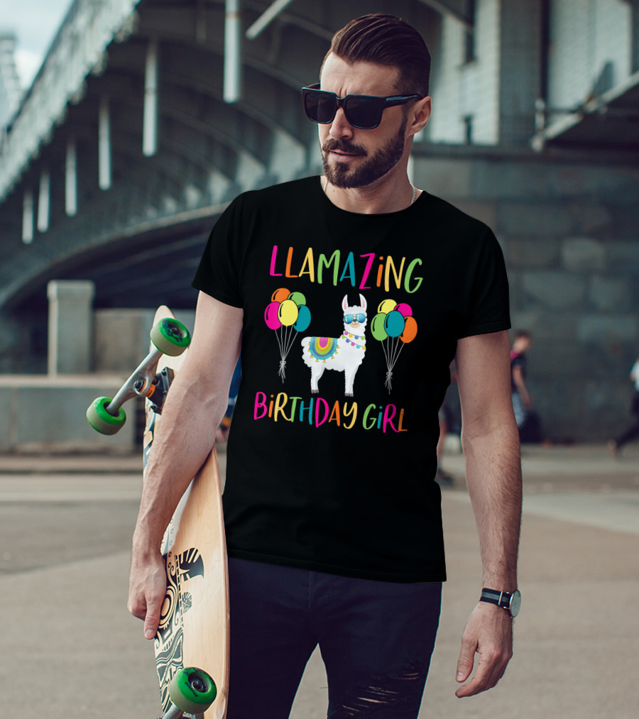 Llamazing Birthday Girl Llama Party With Balloons T-Shirt