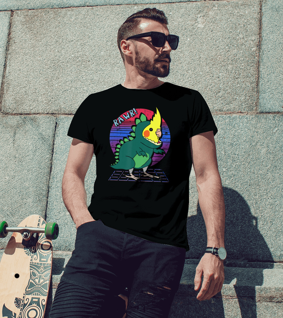 RAWR Funny Vaporwave Cockatiel Dinosaur T-Shirt