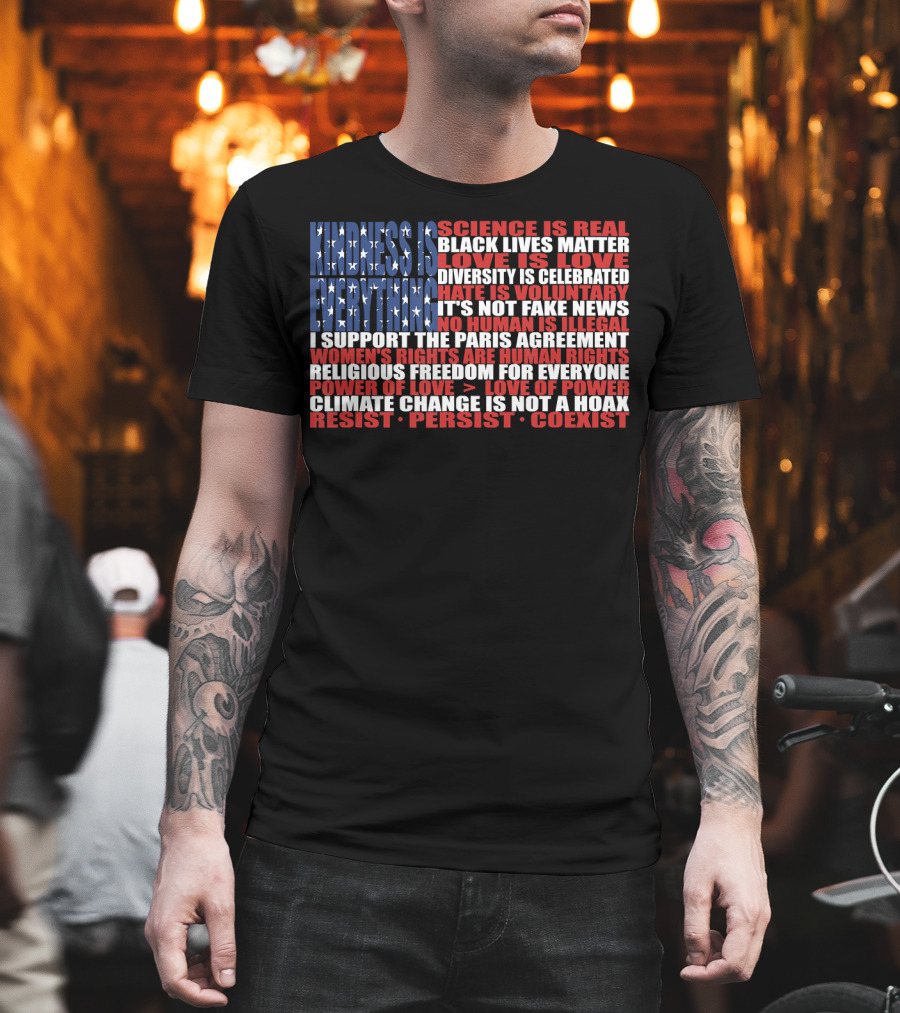 American Flag Protest Stand Kindness Love Science Diversity Climate Human Rights Resist Coexist T-Shirt