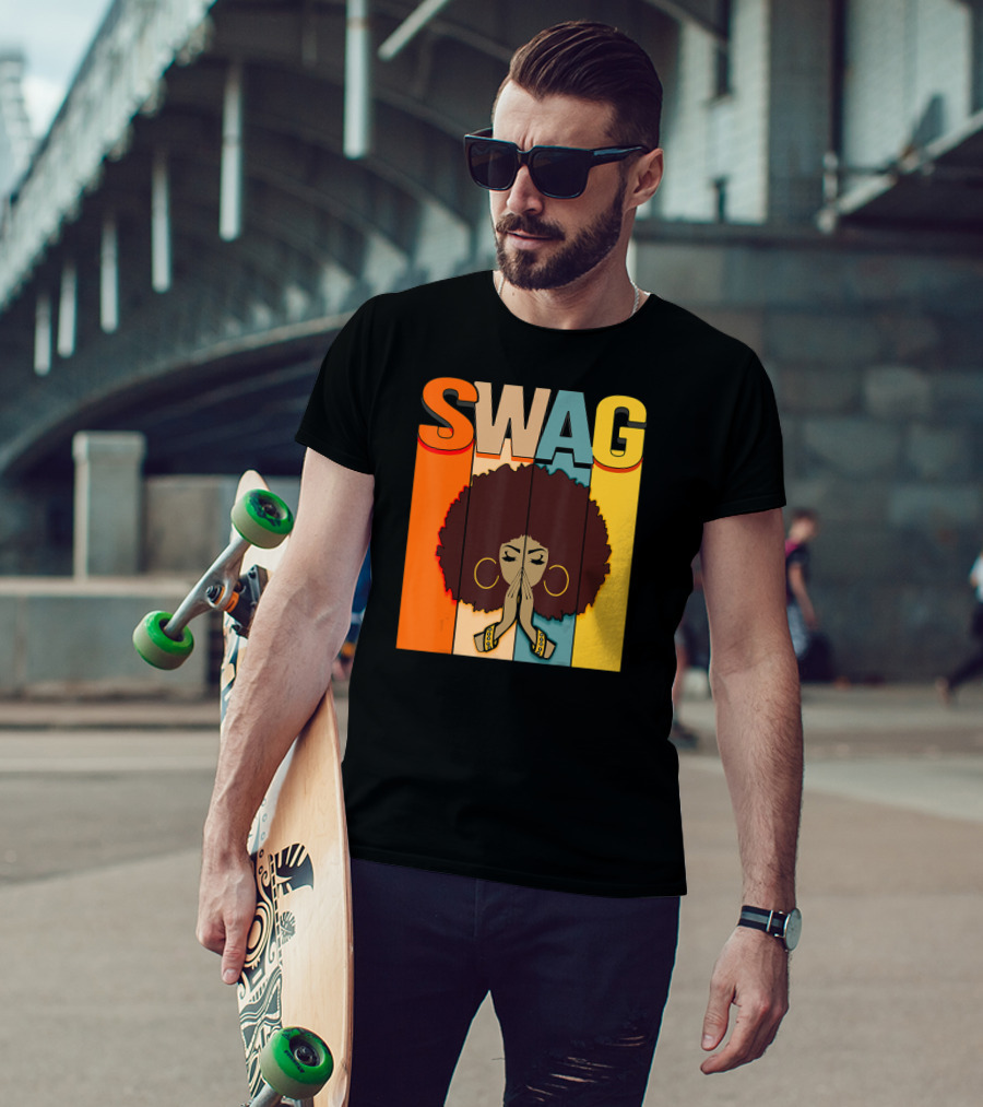 SWAG Melanin Afro Icon With Praying Hands Black History T-Shirt