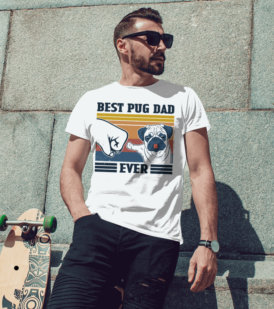Best Pug Dad Ever Retro Fist Bump T-Shirt