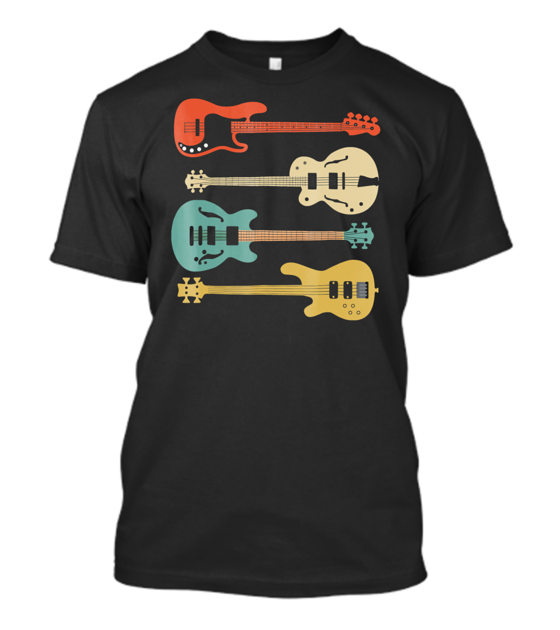 Vintage Retro Bass Guitar Bassist Player Colorful Guitar Collection T-Shirt